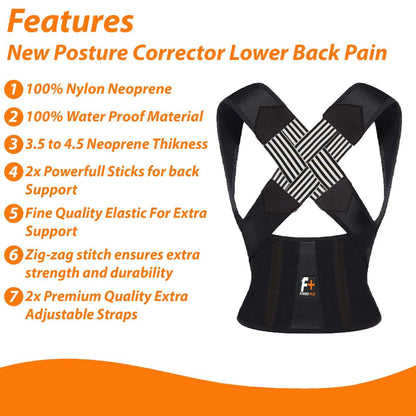 Fitness Plus Posture Corrector Belt – Adjustable Back Support Brace for Men & Women | Spine Alignment & Lower Back Pain Relief