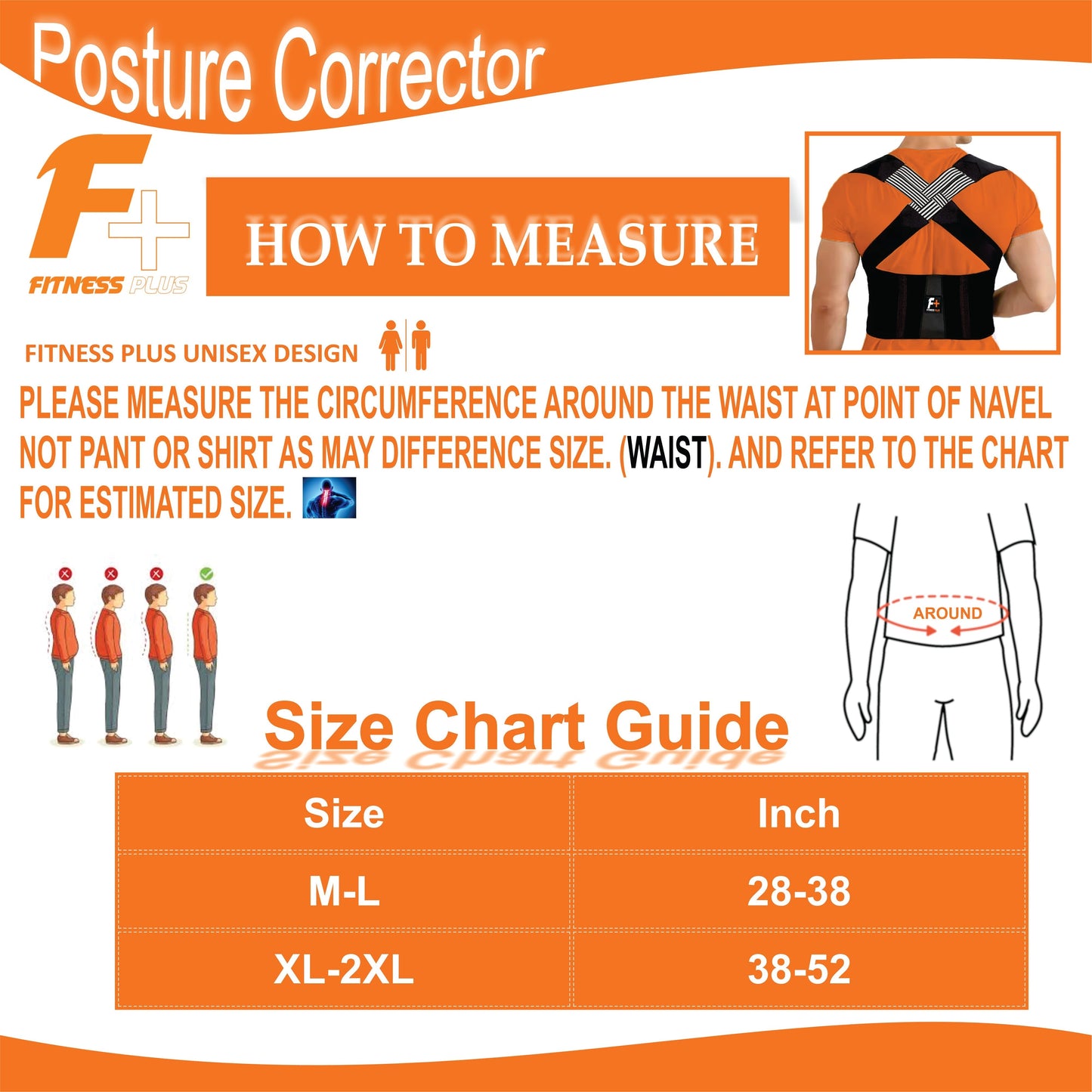 Fitness Plus Posture Corrector Belt – Adjustable Back Support Brace for Men & Women | Spine Alignment & Lower Back Pain Relief